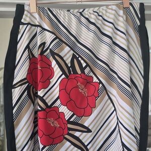 Tail Red Floral Stripe Midi Skirt with Black Trim